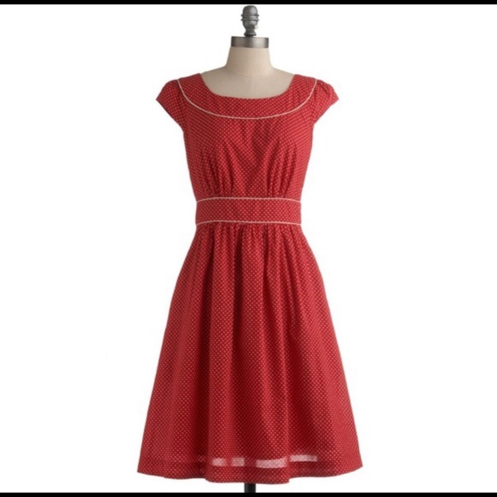 NWOT Emily and Fin (ModCloth) Red Polka-dot Dress